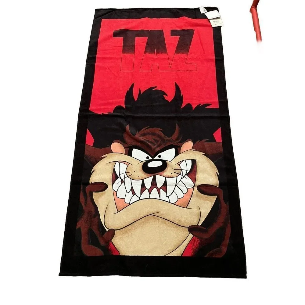 NWT Vintage 1999 Looney Tunes Beach Bath Towel Taz Tasmanian Devil Red Black